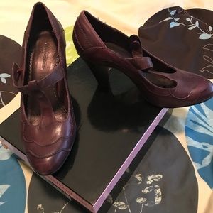 Purple t-strap heels